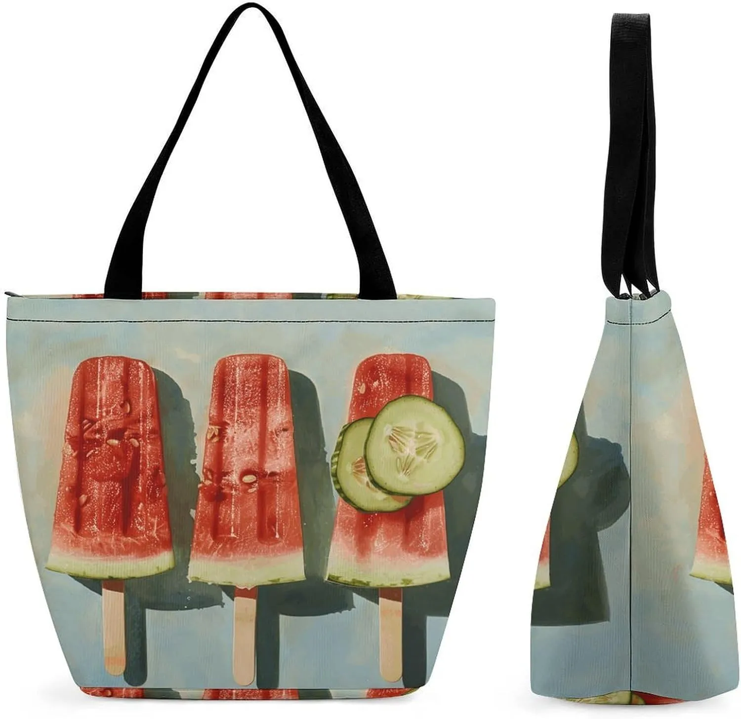 Tote Bag for Women Reusable Handbag Grocery Bags Fashion Shoulder Bags Watermelon And Cucumber Shopping Bags