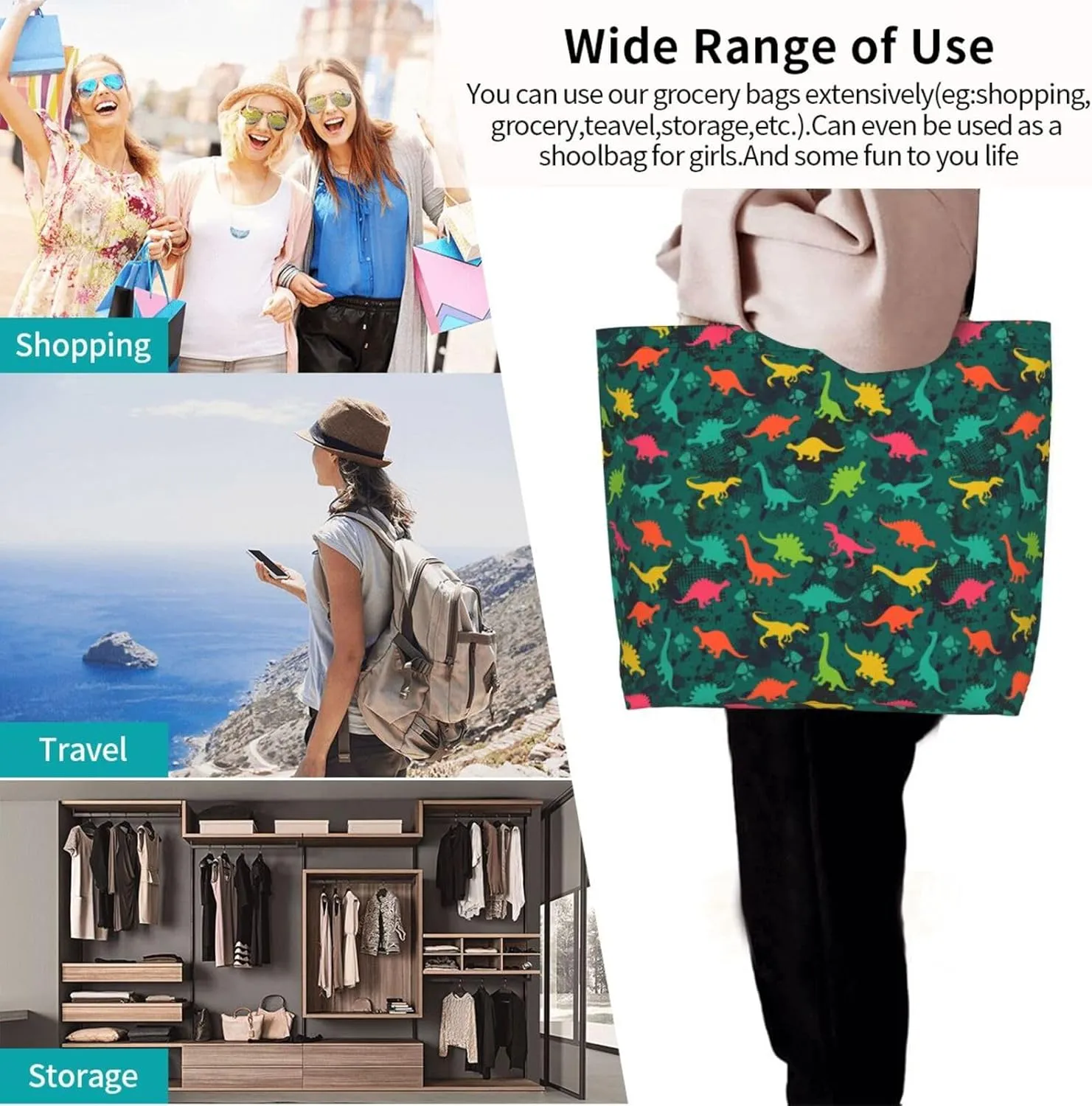 Tote Bag For Womens, Large Casual Shoulder Sling Bags Reusable Grocery Handbag For Travel Shopping Gym