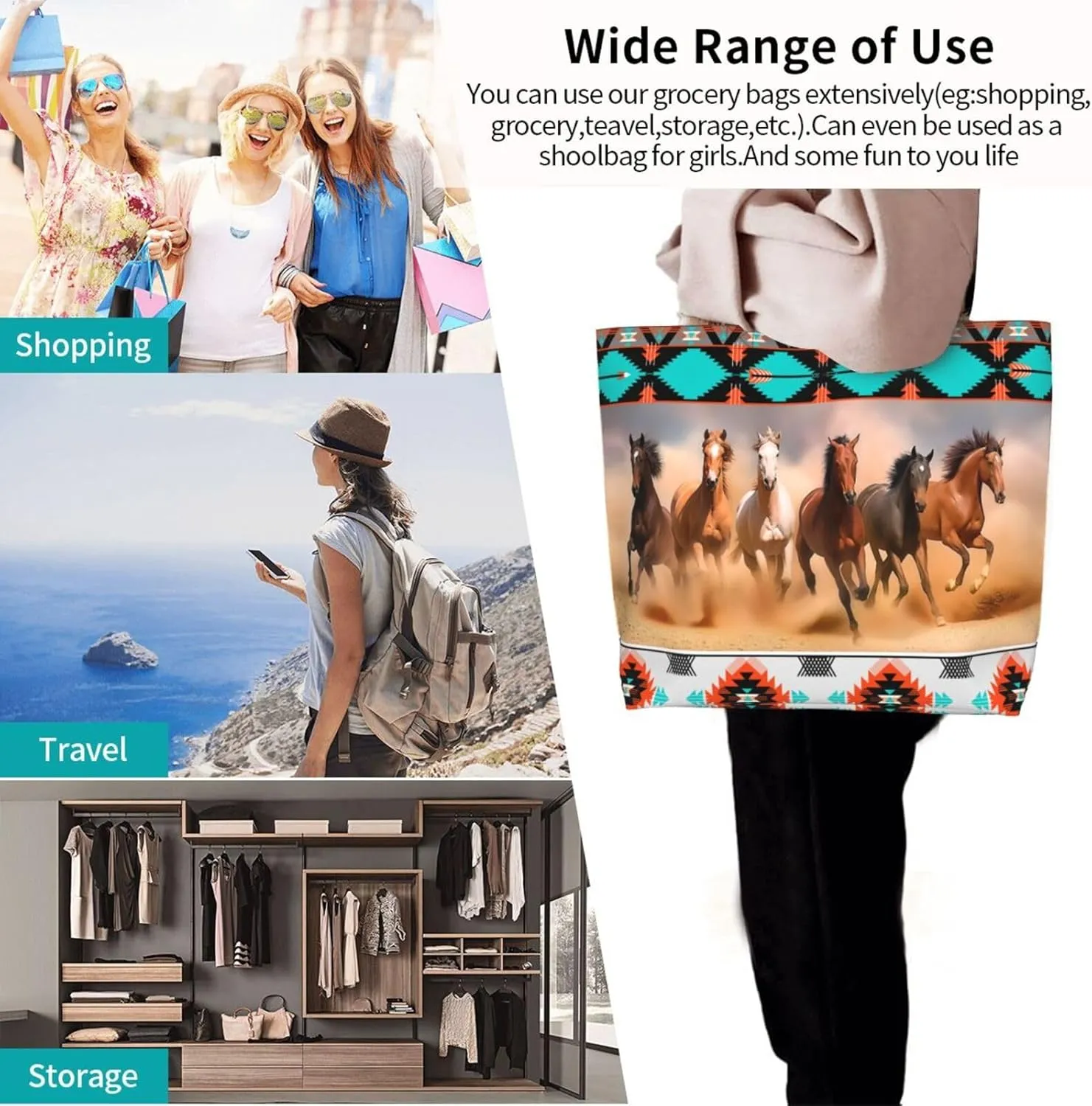 Tote Bag For Womens, Large Casual Shoulder Sling Bags Reusable Grocery Handbag For Travel Shopping Gym