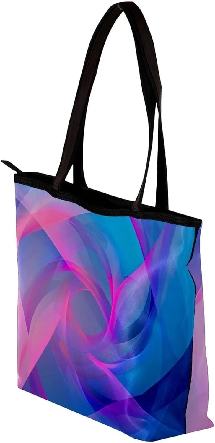Tote Bag, Large Tote Bag, Tote Bag with Zipper, Modern Blue Pink Line Minimalist Art, Womens Tote Bags for Work