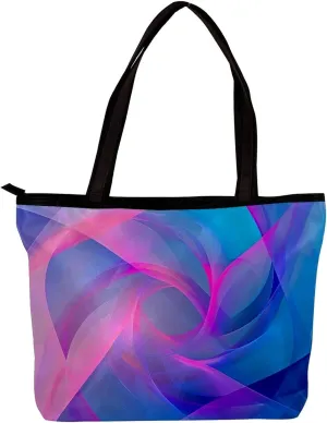 Tote Bag, Large Tote Bag, Tote Bag with Zipper, Modern Blue Pink Line Minimalist Art, Womens Tote Bags for Work