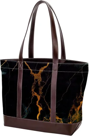 Tote Bag, Large Tote Bag, Tote Bag with Zipper, Modern Minimalist Black Gold Marble Pattern, Tote Bags Women