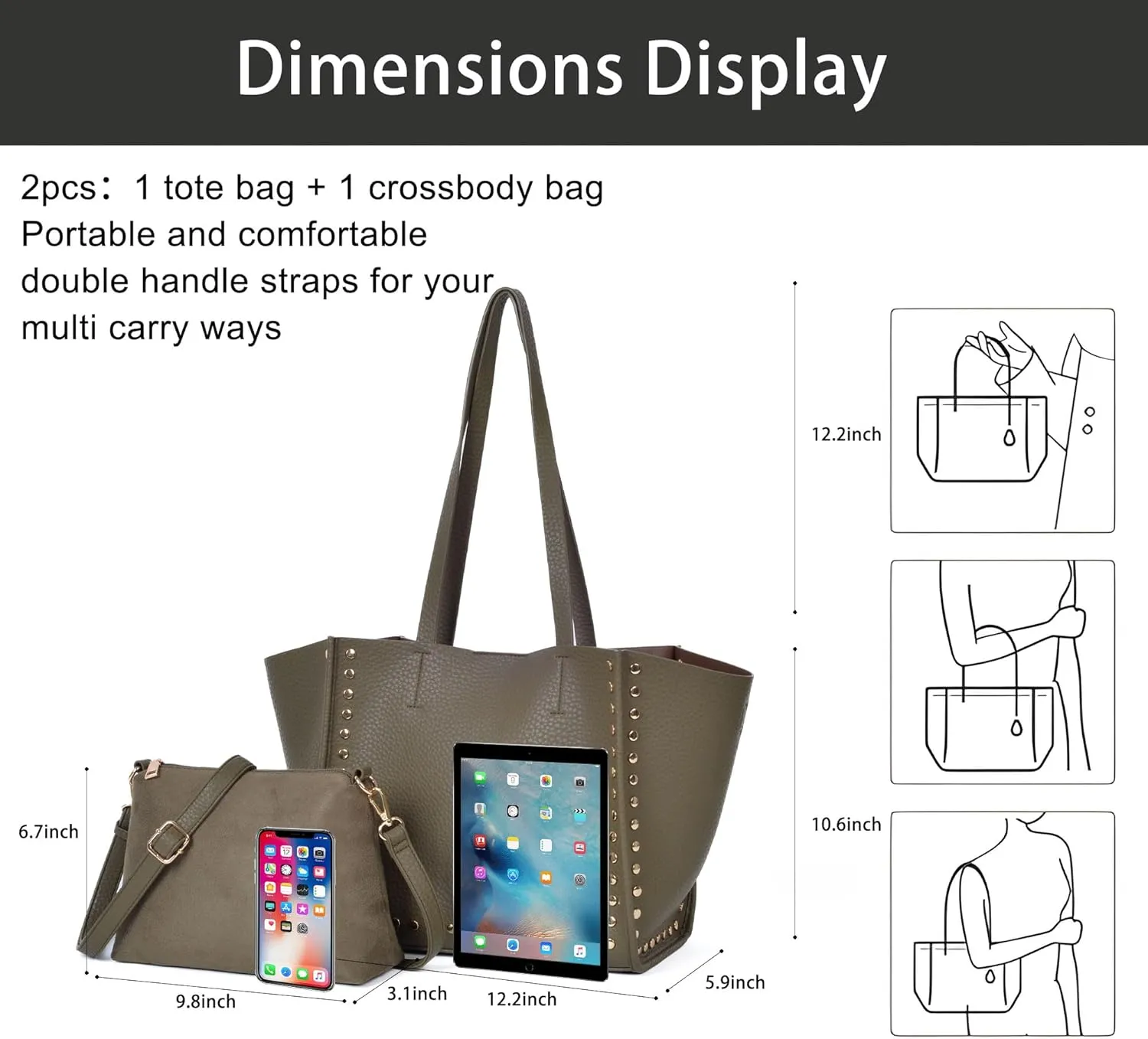 Tote Bag Vegan Leather Purses and Handbags for Women Top Handle Satchel Purse Ladies Shoulder Bags Set 2pcs