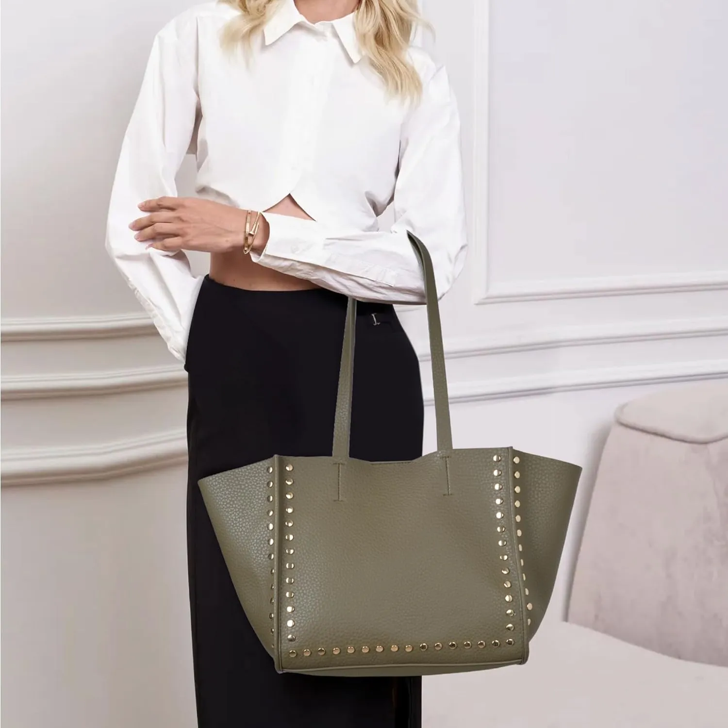 Tote Bag Vegan Leather Purses and Handbags for Women Top Handle Satchel Purse Ladies Shoulder Bags Set 2pcs