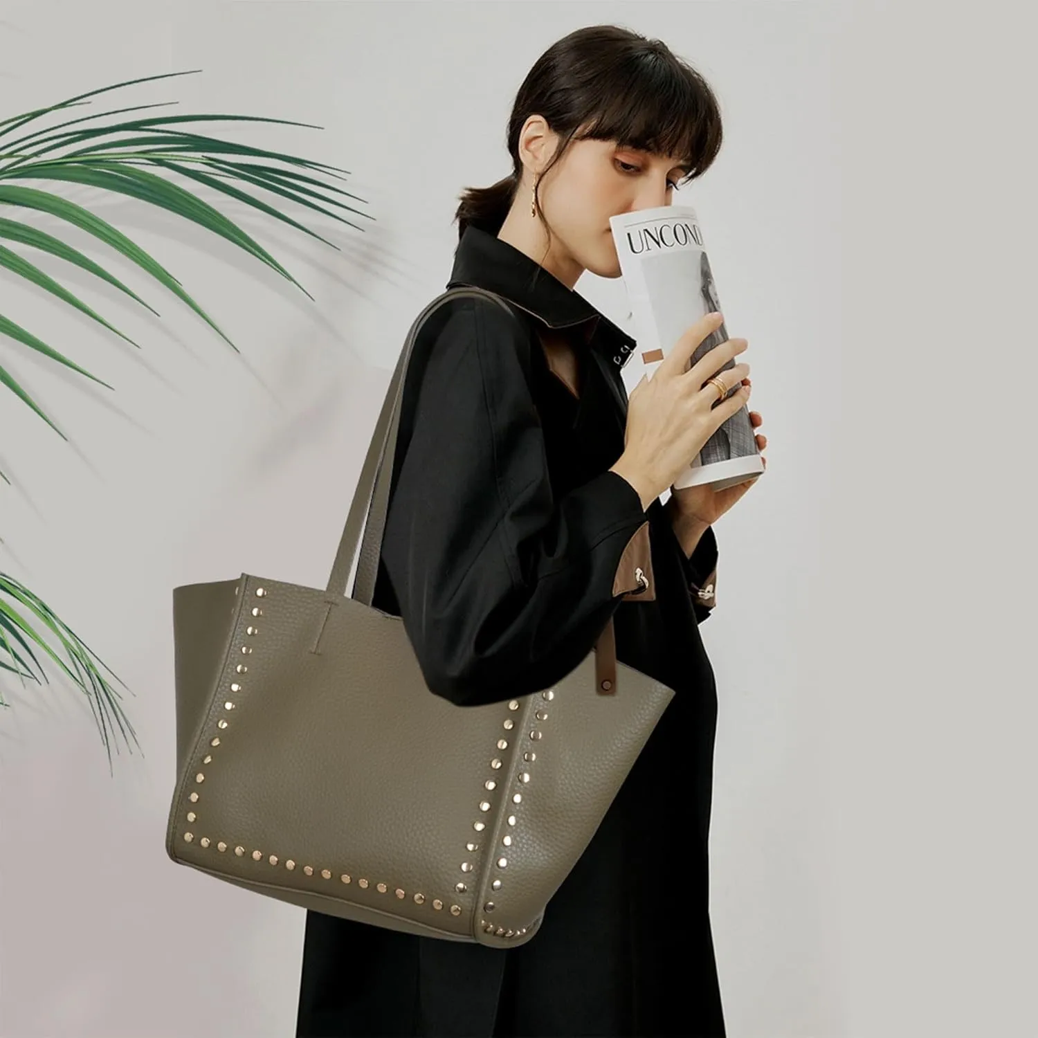 Tote Bag Vegan Leather Purses and Handbags for Women Top Handle Satchel Purse Ladies Shoulder Bags Set 2pcs