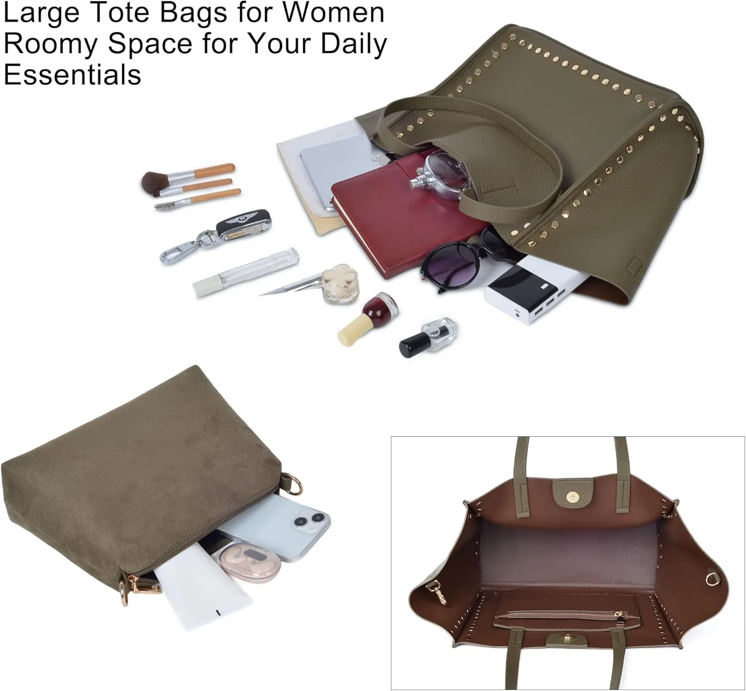 Tote Bag Vegan Leather Purses and Handbags for Women Top Handle Satchel Purse Ladies Shoulder Bags Set 2pcs