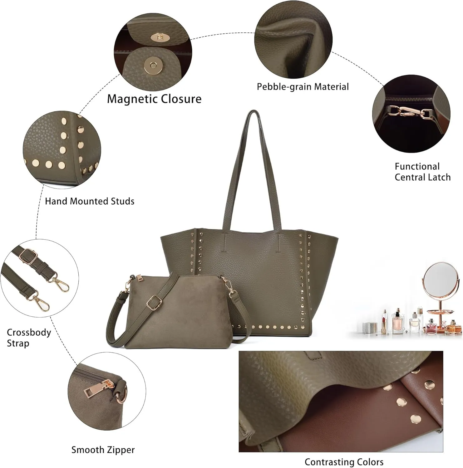 Tote Bag Vegan Leather Purses and Handbags for Women Top Handle Satchel Purse Ladies Shoulder Bags Set 2pcs