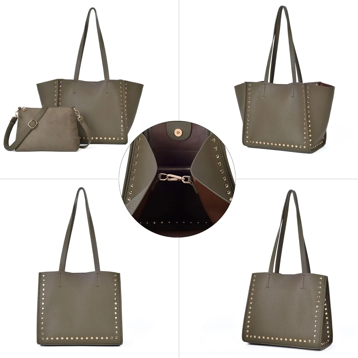 Tote Bag Vegan Leather Purses and Handbags for Women Top Handle Satchel Purse Ladies Shoulder Bags Set 2pcs