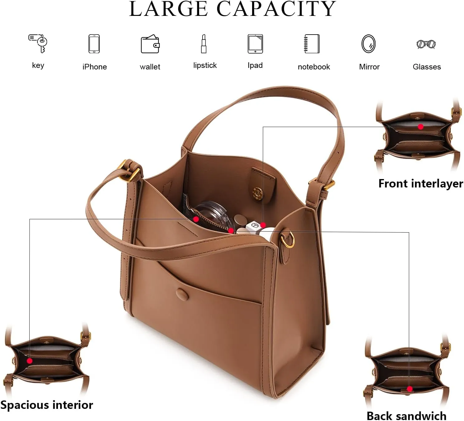 Tote Bags for Women Vegan Leather Crossbody Bags Shoulder Handbag Purses for Women Top Handle with Adjustable Strap
