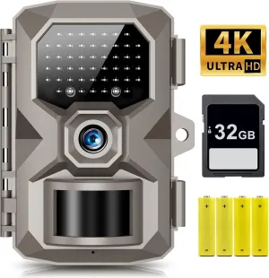 Trail Camera, 4K 48MP Trail Game Camera with Night Vision 0.1s Trigger Motion Activated, IP66 Waterproof Game Cam 130°Wide Angle with 48pcs No Glow LEDs for Outdoor Wildlife Monitoring