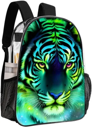 Transparent Daypack Backpack for Climbing Outdoors Running - Big Capacity Multipurpose Anti-Theft Bookbag, Mystic Fantasy Galaxy Sky Tiger Wild Animals Boho Style Travel Hiking & Camping Rucksack