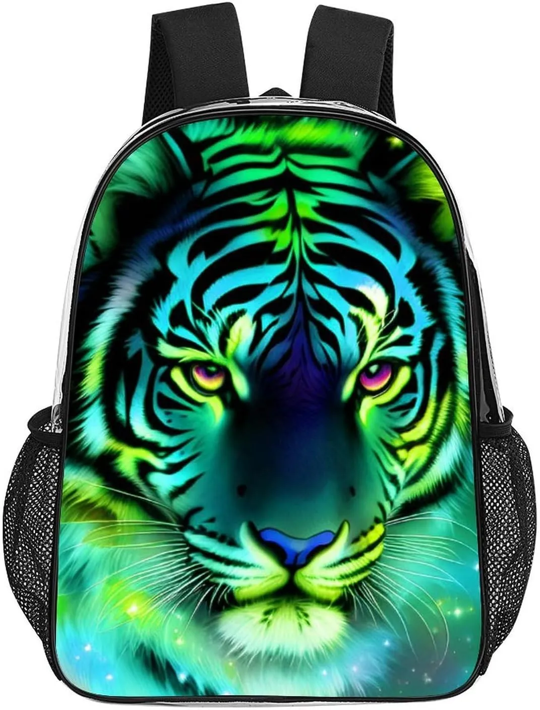 Transparent Daypack Backpack for Climbing Outdoors Running - Big Capacity Multipurpose Anti-Theft Bookbag, Mystic Fantasy Galaxy Sky Tiger Wild Animals Boho Style Travel Hiking & Camping Rucksack