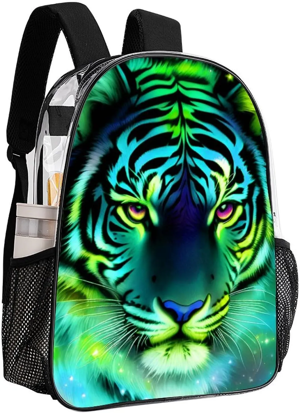 Transparent Daypack Backpack for Climbing Outdoors Running - Big Capacity Multipurpose Anti-Theft Bookbag, Mystic Fantasy Galaxy Sky Tiger Wild Animals Boho Style Travel Hiking & Camping Rucksack