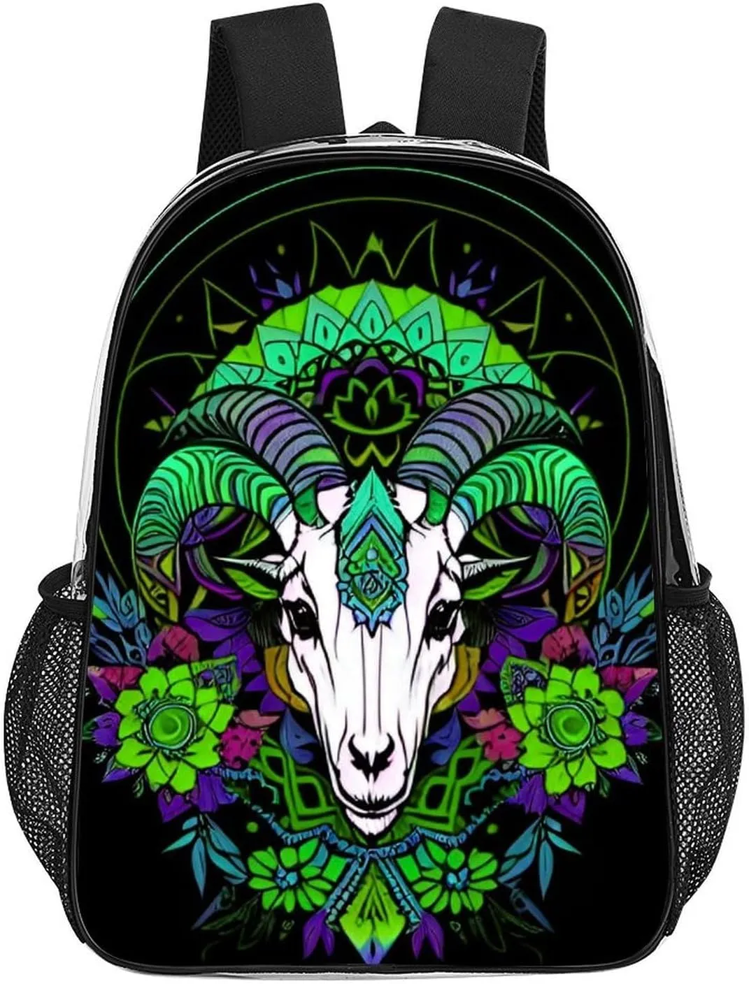 Transparent Daypack Backpack for Climbing Outdoors Running - Big Capacity Multipurpose Anti-Theft Bookbag, Psychedelic Goat Skull Art Travel Hiking & Camping Rucksack