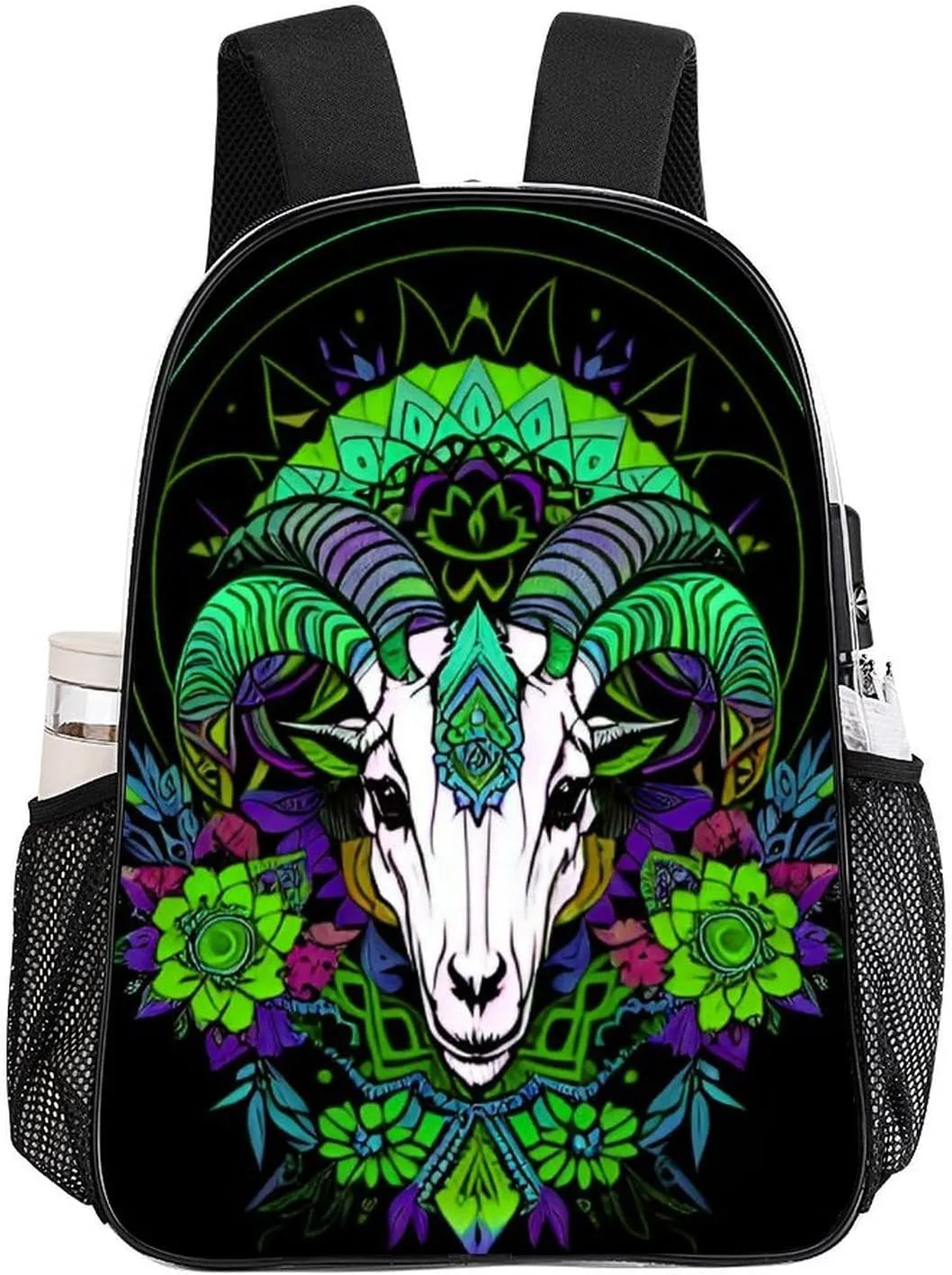 Transparent Daypack Backpack for Climbing Outdoors Running - Big Capacity Multipurpose Anti-Theft Bookbag, Psychedelic Goat Skull Art Travel Hiking & Camping Rucksack