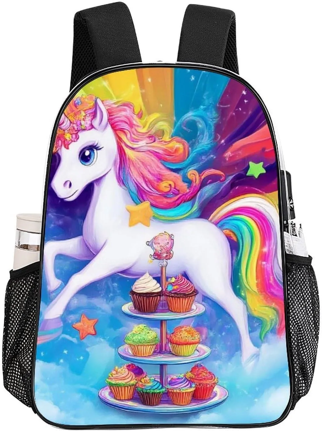 Transparent Daypack Backpack for Sports Travel Running - Big Capacity Anti-Theft Multipurpose Carry On Bag, Cute Cartoon Unicorns Rainbow Art Laptop Book Bag Rucksack