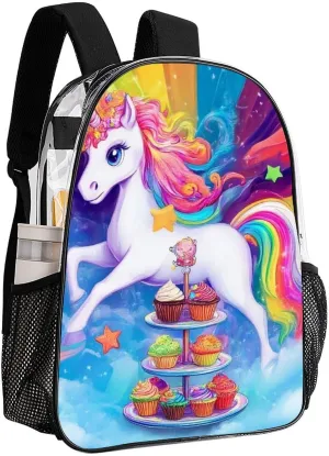 Transparent Daypack Backpack for Sports Travel Running - Big Capacity Anti-Theft Multipurpose Carry On Bag, Cute Cartoon Unicorns Rainbow Art Laptop Book Bag Rucksack