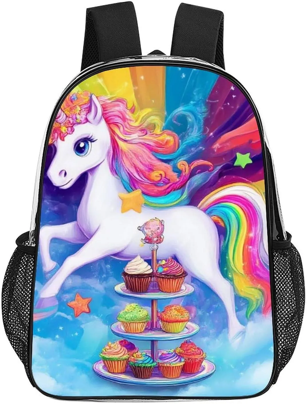Transparent Daypack Backpack for Sports Travel Running - Big Capacity Anti-Theft Multipurpose Carry On Bag, Cute Cartoon Unicorns Rainbow Art Laptop Book Bag Rucksack
