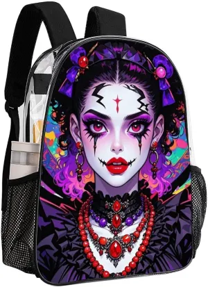Transparent Daypack Backpack for Sports Travel Running - Big Capacity Anti-Theft Multipurpose Carry On Bag, Trippy Stylish Afro American Woman Cartoon Women Art Laptop Book Bag Rucksack
