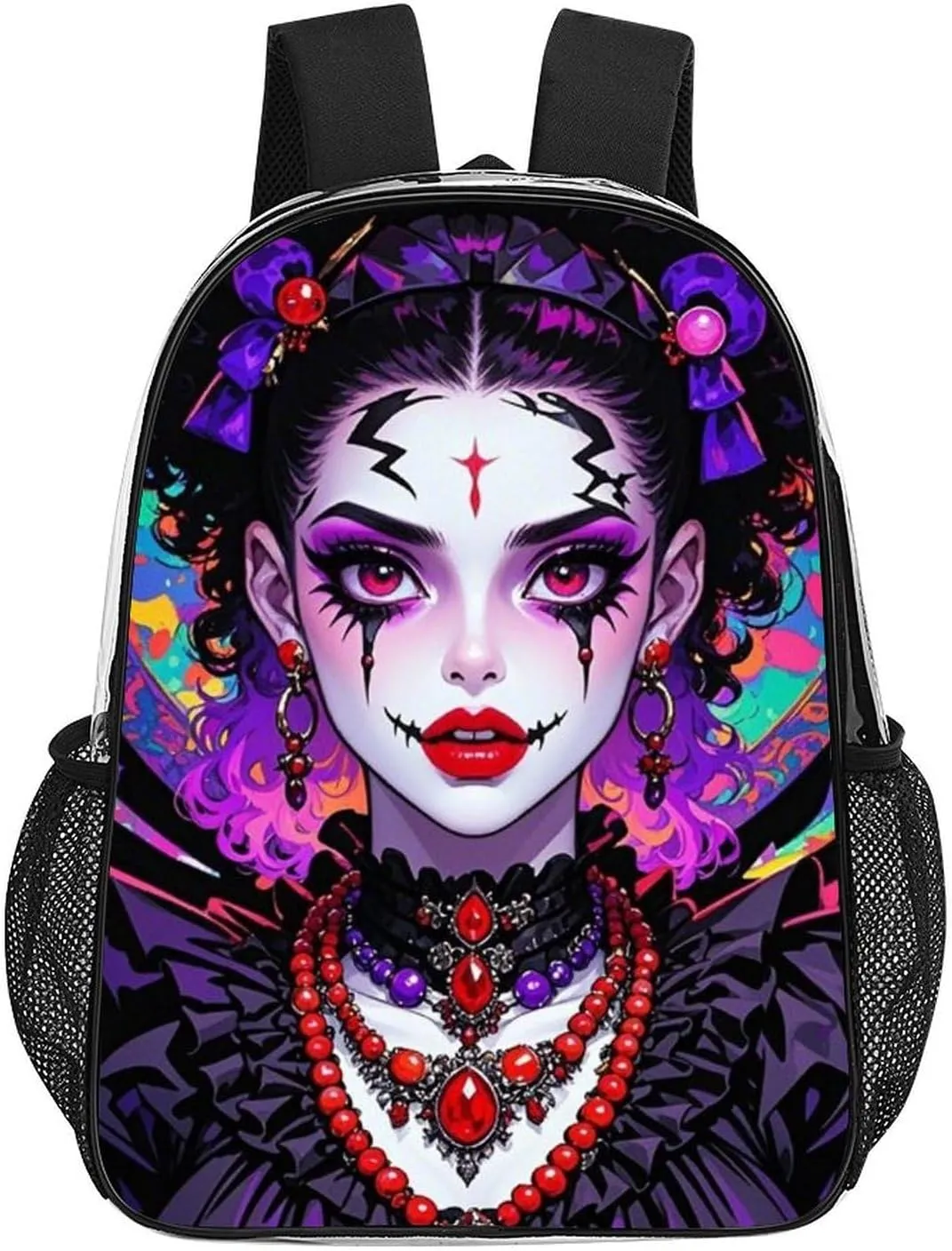 Transparent Daypack Backpack for Sports Travel Running - Big Capacity Anti-Theft Multipurpose Carry On Bag, Trippy Stylish Afro American Woman Cartoon Women Art Laptop Book Bag Rucksack
