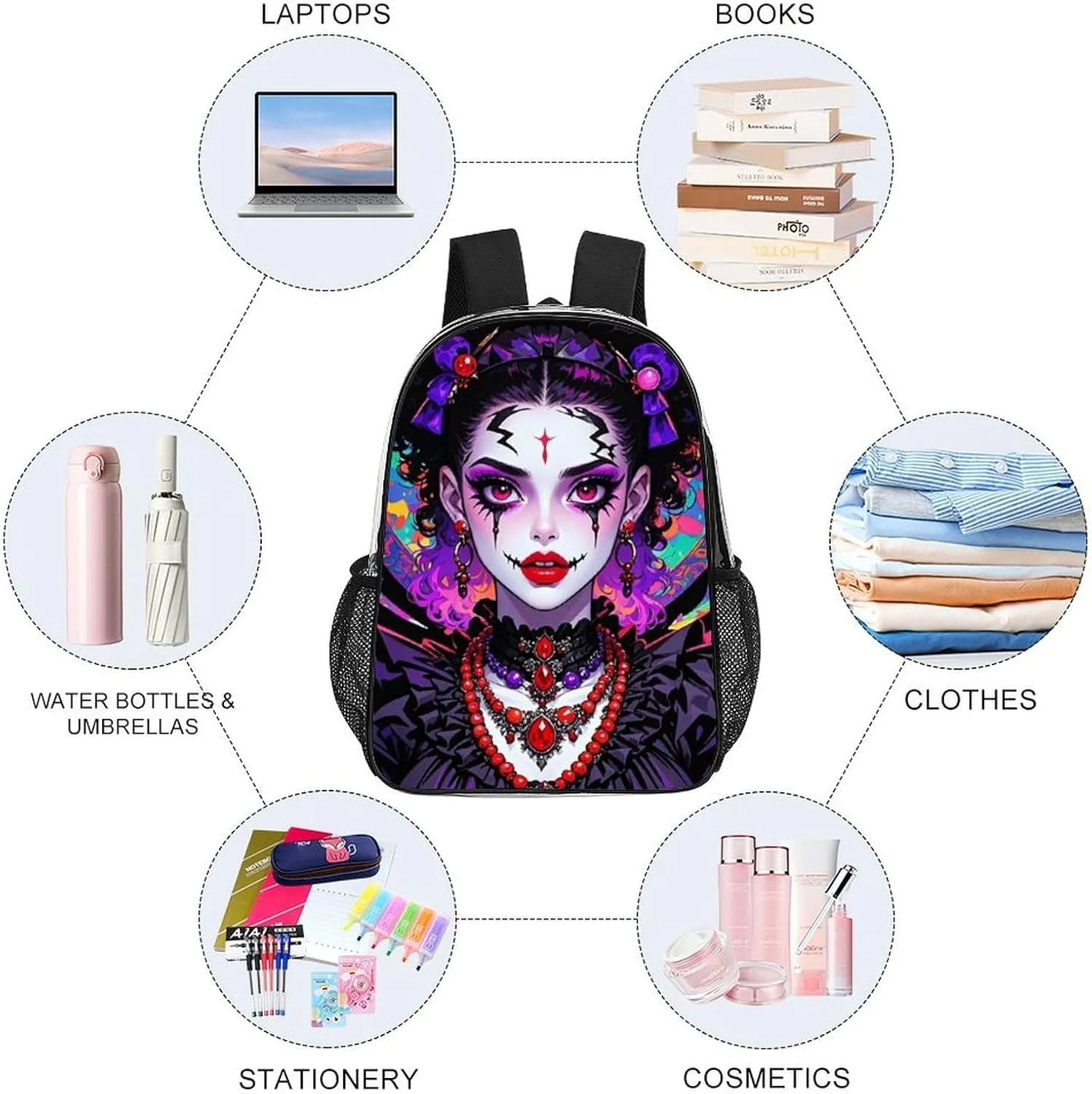 Transparent Daypack Backpack for Sports Travel Running - Big Capacity Anti-Theft Multipurpose Carry On Bag, Trippy Stylish Afro American Woman Cartoon Women Art Laptop Book Bag Rucksack