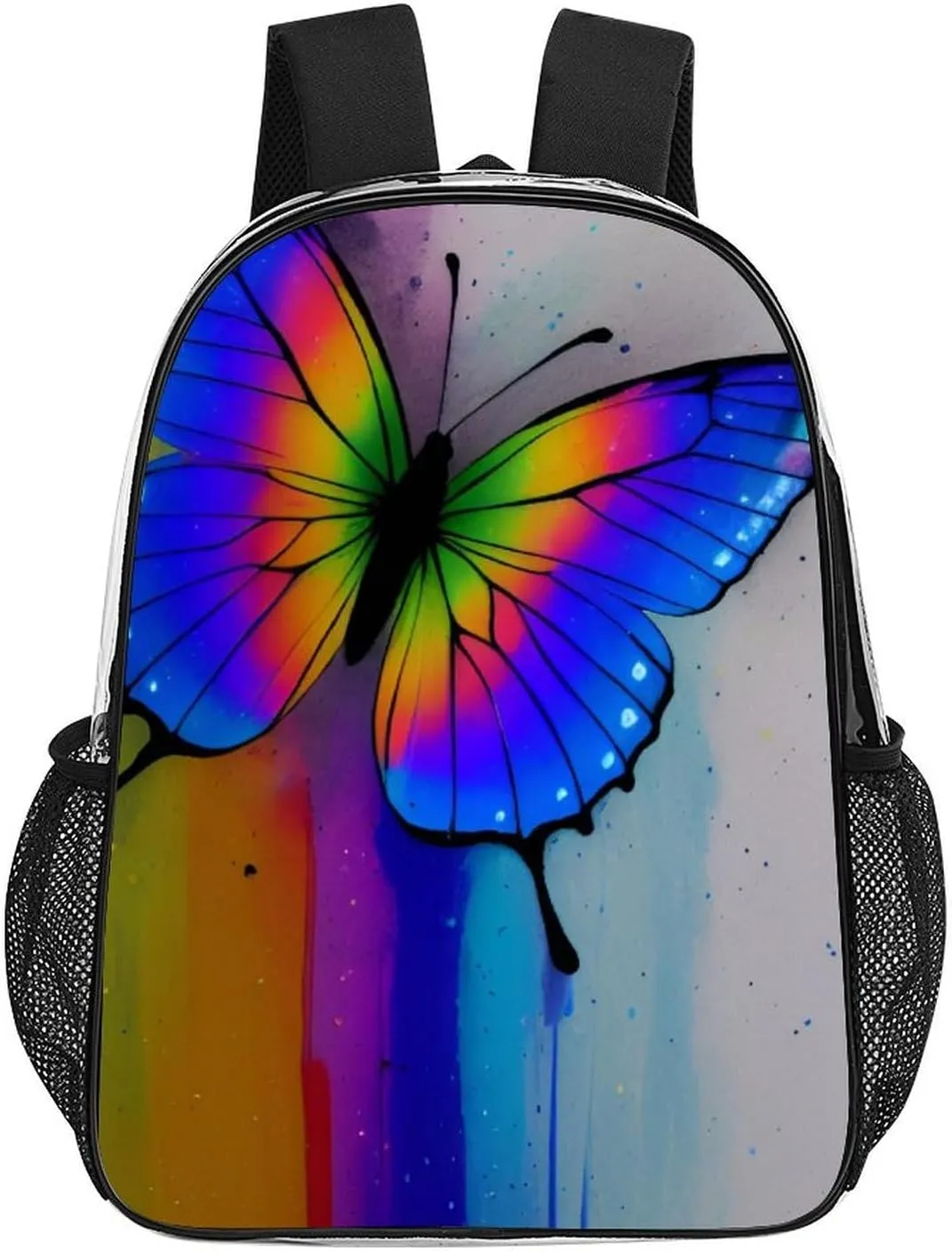 Transparent Daypack Backpack for Trekking Picnic Walking Cycling - Large Capacity Anti-Theft Multipurpose Shoulder Bag, Rainbow Butterfly Art Casual Daypack