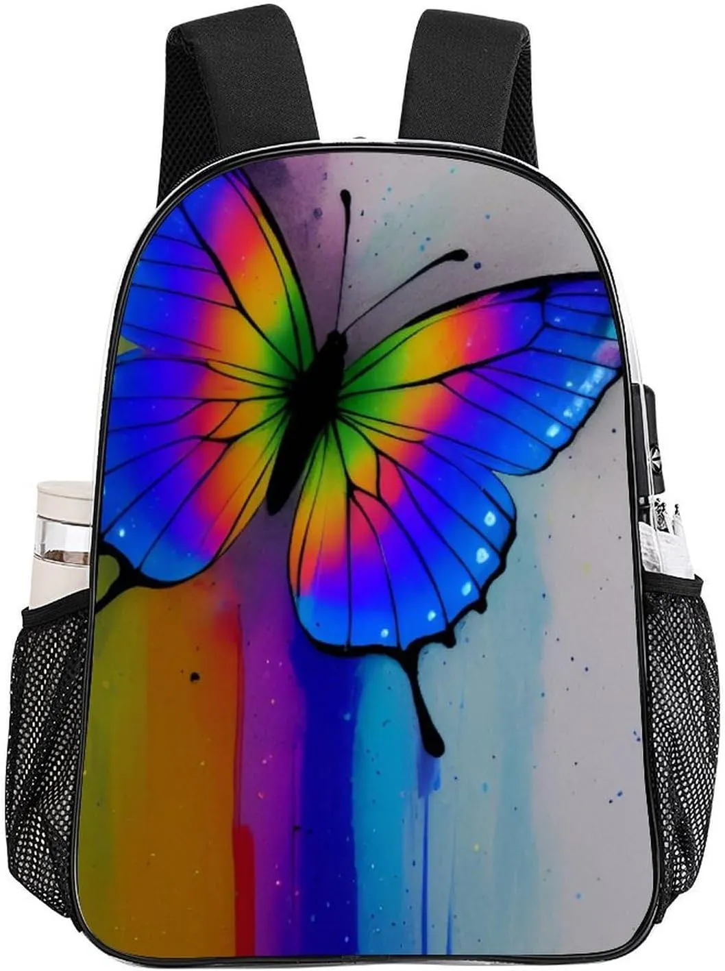 Transparent Daypack Backpack for Trekking Picnic Walking Cycling - Large Capacity Anti-Theft Multipurpose Shoulder Bag, Rainbow Butterfly Art Casual Daypack