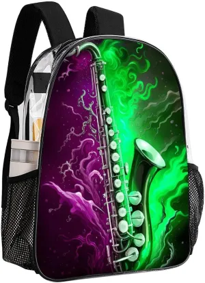 Transparent Daypack Backpack for Trekking Picnic Walking Cycling - Large Capacity Anti-Theft Multipurpose Shoulder Bag, Saxophone In Fire And Water Art Casual Daypack