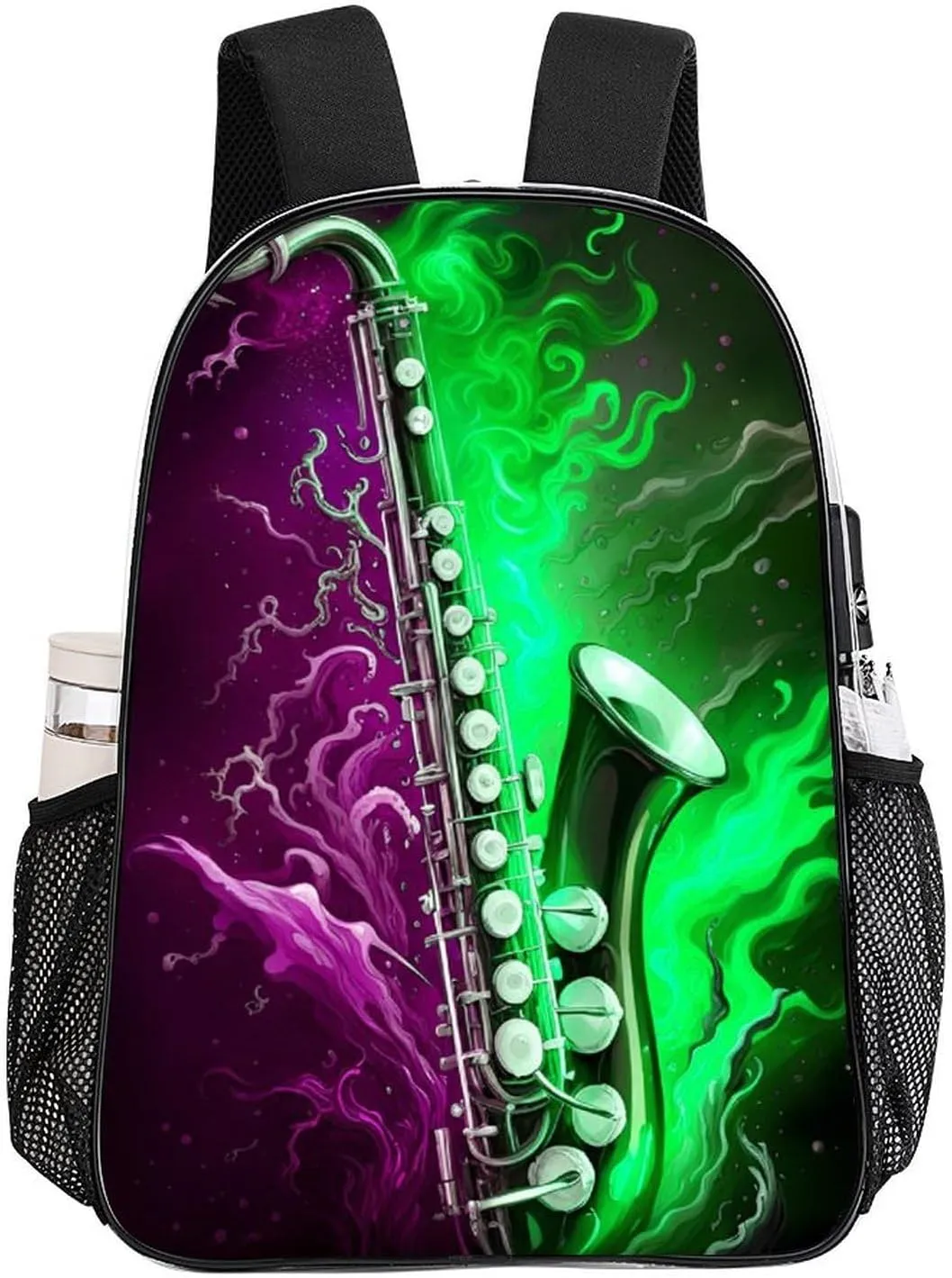 Transparent Daypack Backpack for Trekking Picnic Walking Cycling - Large Capacity Anti-Theft Multipurpose Shoulder Bag, Saxophone In Fire And Water Art Casual Daypack