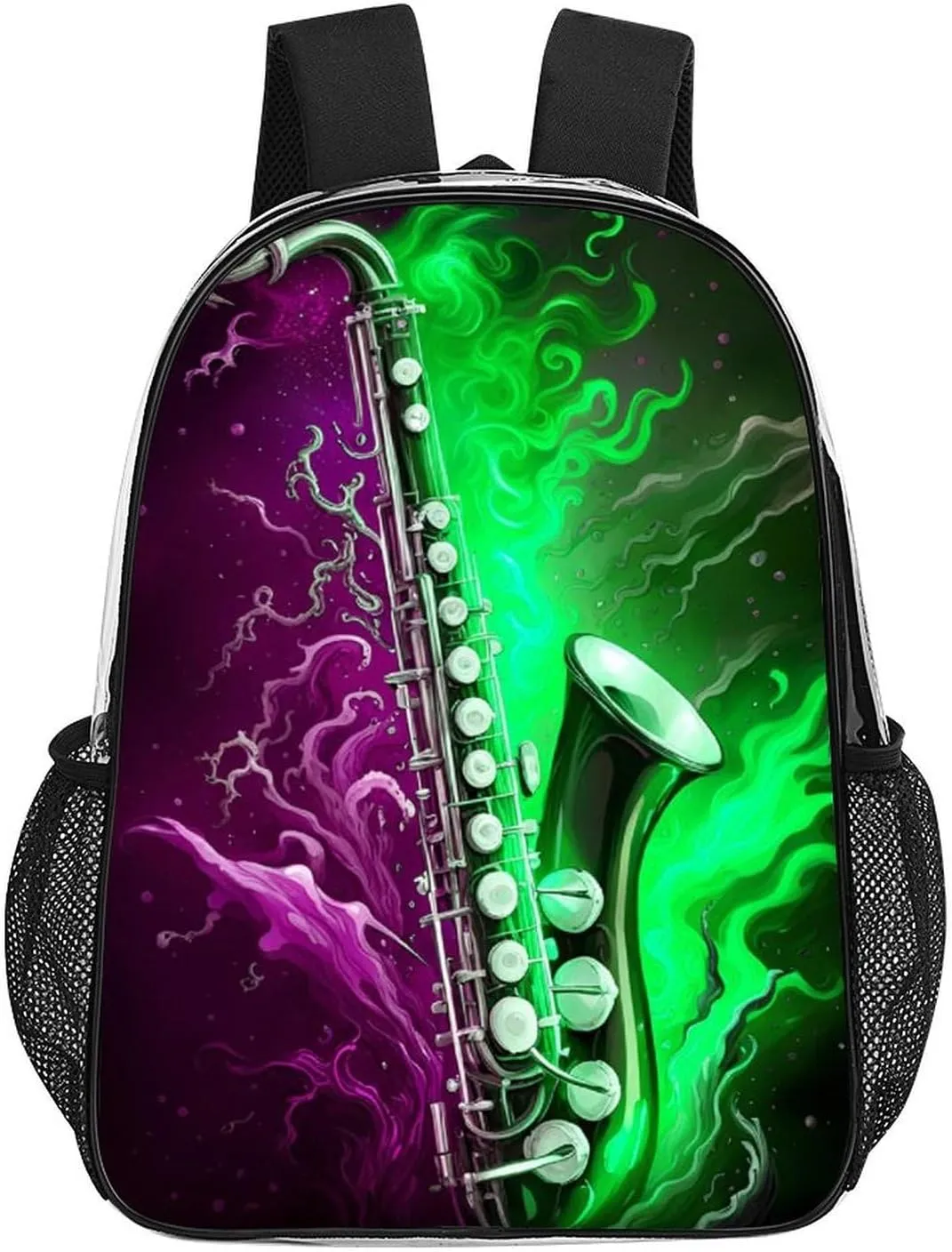 Transparent Daypack Backpack for Trekking Picnic Walking Cycling - Large Capacity Anti-Theft Multipurpose Shoulder Bag, Saxophone In Fire And Water Art Casual Daypack