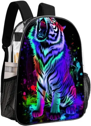 Transparent Daypack Bookbag for Gym Business Bicycle - Large Capacity Multipurpose Anti-Theft Carry On Bag, Multicolor Wild Tiger Roaring 3D Art Travel Hiking Daypack