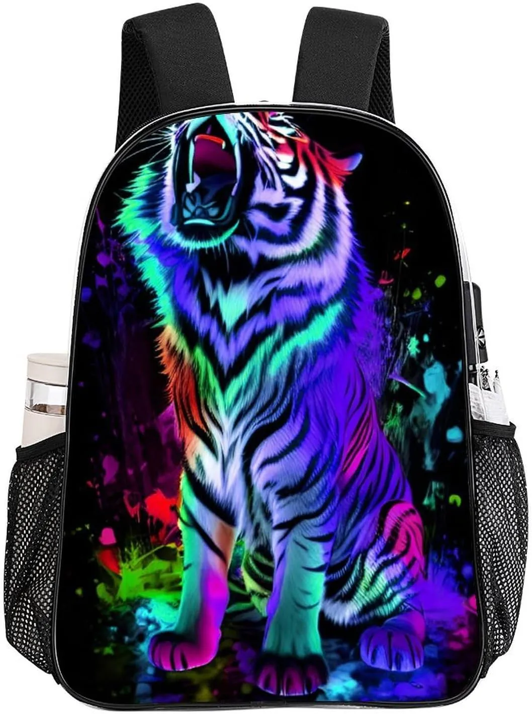 Transparent Daypack Bookbag for Gym Business Bicycle - Large Capacity Multipurpose Anti-Theft Carry On Bag, Multicolor Wild Tiger Roaring 3D Art Travel Hiking Daypack