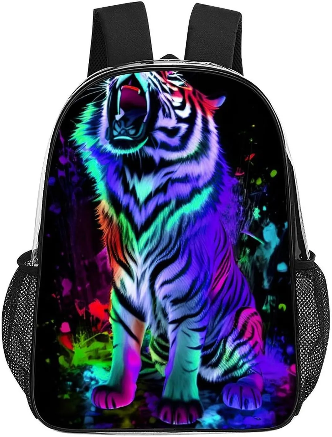 Transparent Daypack Bookbag for Gym Business Bicycle - Large Capacity Multipurpose Anti-Theft Carry On Bag, Multicolor Wild Tiger Roaring 3D Art Travel Hiking Daypack