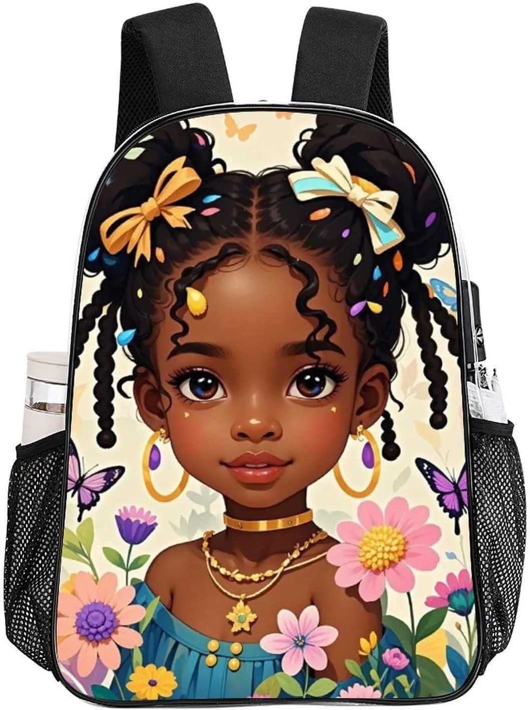 Transparent Daypack for Camping Travel Walking Cycling - Big Capacity Anti-Theft Multipurpose Bookbag, Cute Afro American Black Women With Butterflies Art Camping Outdoor Backpack