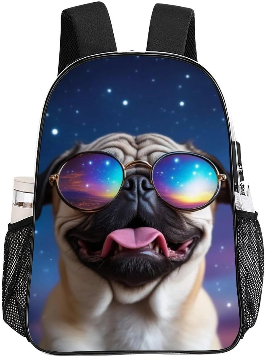 Transparent Daypack for Camping Travel Walking Cycling - Big Capacity Anti-Theft Multipurpose Bookbag, Cute Funny Galaxy Pug Camping Outdoor Backpack