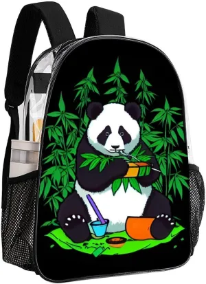 Transparent Daypack for Hiking Work Running - Big Capacity Anti-Theft Multipurpose Shoulder Bag, Hippie Panda Stoner Smoking Marijuanaweed Psychedelic Art Travel and Sport Backpack Rucksack