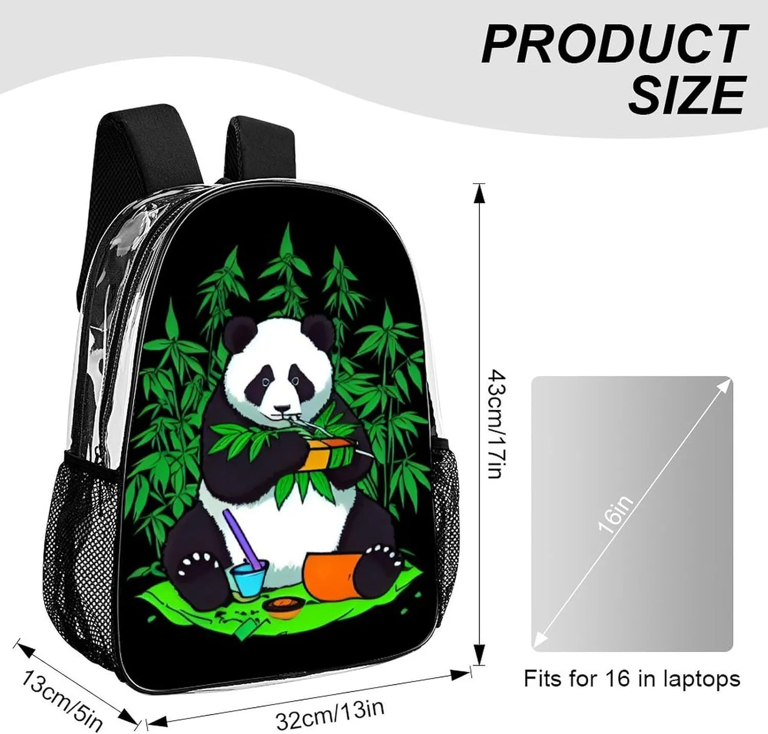 Transparent Daypack for Hiking Work Running - Big Capacity Anti-Theft Multipurpose Shoulder Bag, Hippie Panda Stoner Smoking Marijuanaweed Psychedelic Art Travel and Sport Backpack Rucksack