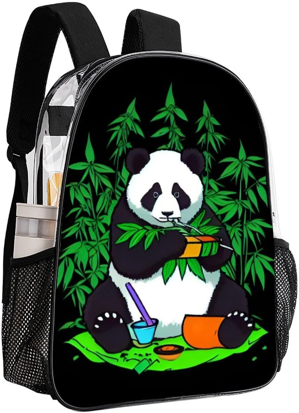 Transparent Daypack for Hiking Work Running - Big Capacity Anti-Theft Multipurpose Shoulder Bag, Hippie Panda Stoner Smoking Marijuanaweed Psychedelic Art Travel and Sport Backpack Rucksack