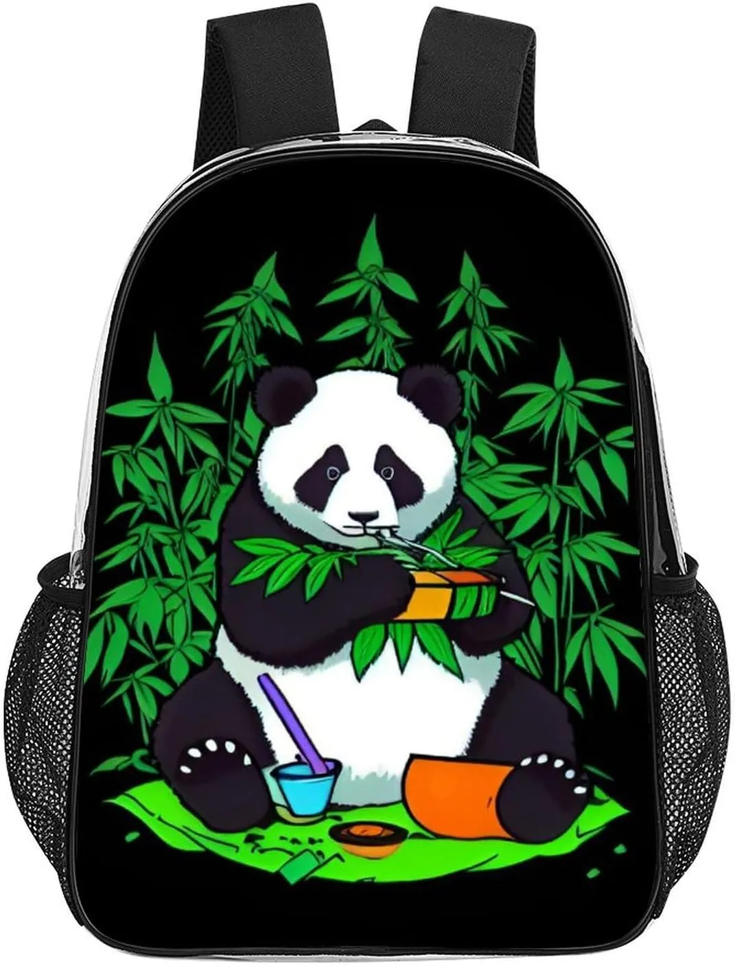Transparent Daypack for Hiking Work Running - Big Capacity Anti-Theft Multipurpose Shoulder Bag, Hippie Panda Stoner Smoking Marijuanaweed Psychedelic Art Travel and Sport Backpack Rucksack