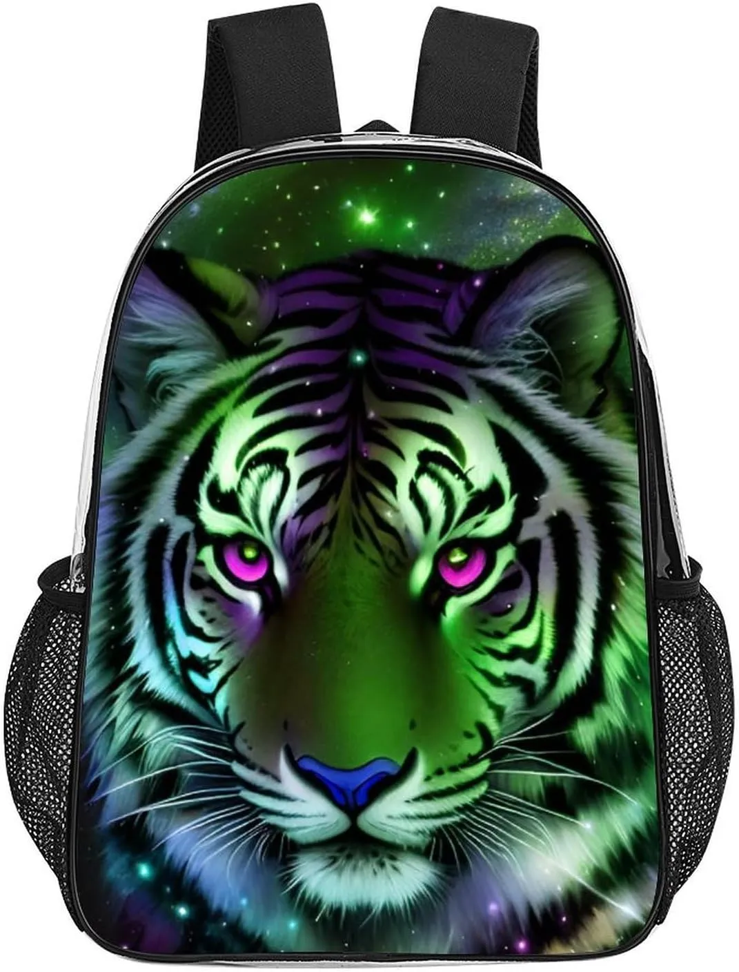 Transparent Daypack for Hiking Work Running - Big Capacity Anti-Theft Multipurpose Shoulder Bag, Mystic Fantasy Galaxy Sky Fantasy Wild Animals Tiger Art Travel and Sport Backpack Rucksack
