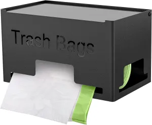 Trash Bag Holder, Metal Trash Bag Dispenser Roll Holder, Kitchen Trash Bag Organizer for Cabinet, Countertop, Wall Mounted or Freestanding, Black