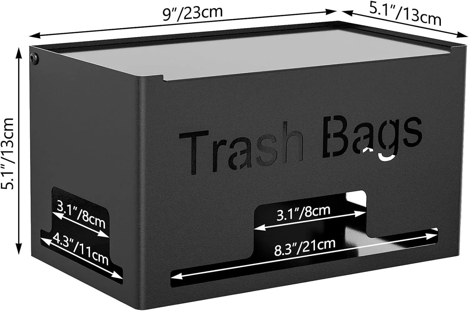 Trash Bag Holder, Metal Trash Bag Dispenser Roll Holder, Kitchen Trash Bag Organizer for Cabinet, Countertop, Wall Mounted or Freestanding, Black