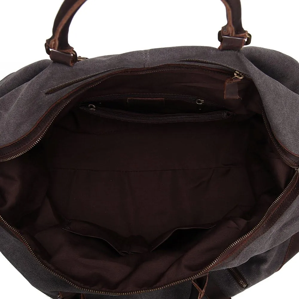 Travel Bags Men Military Canvas Leather Large Tote Duffle Bag Carry on Luggage Weekend Handbag