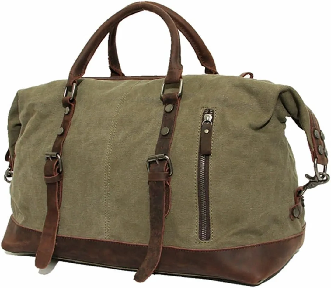 Travel Bags Men Military Canvas Leather Large Tote Duffle Bag Carry on Luggage Weekend Handbag