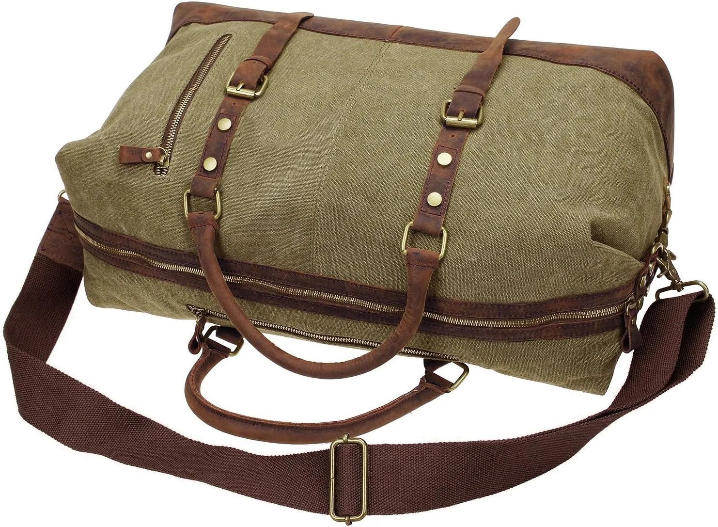 Travel Bags Men Military Canvas Leather Large Tote Duffle Bag Carry on Luggage Weekend Handbag