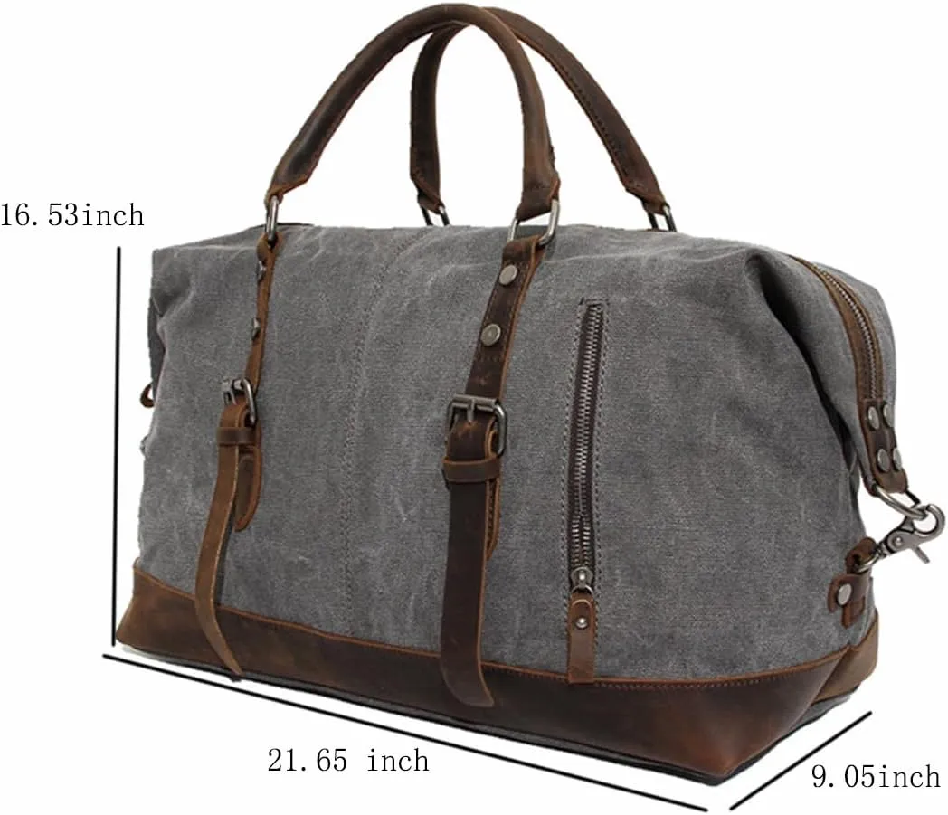 Travel Bags Men Military Canvas Leather Large Tote Duffle Bag Carry on Luggage Weekend Handbag