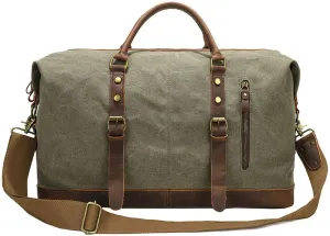 Travel Bags Men Military Canvas Leather Large Tote Duffle Bag Carry on Luggage Weekend Handbag
