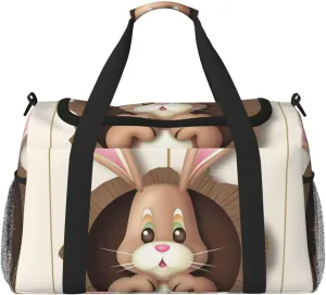 Travel Duffel Bag Lightweight Waterproof Carry On Tote Bag Foldable Weekender Overnight Bags Easter Bunny Wooden Hole Sport Gym Bag For Women Men