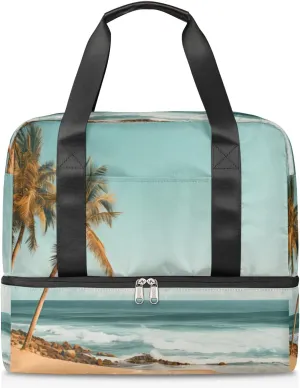 Travel Duffel Bags Beach Coconut Tree Sports Gym Bag with Wet Pocket & Shoes Compartment Large Duffel Bags Waterproof Overnight Bag Weekender Bags for Women Men