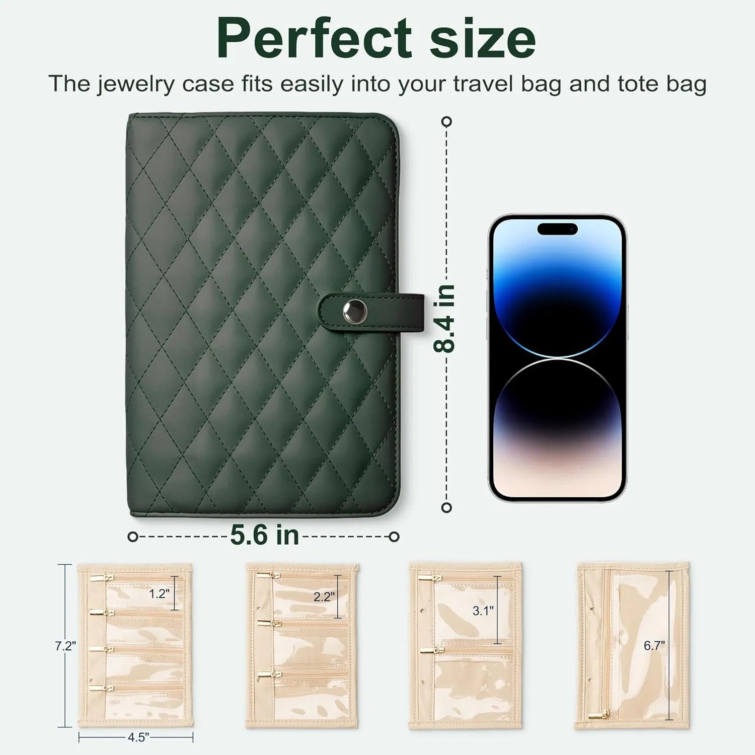 Travel Jewelry Organizer Case Jewelry Organizer Book with Transparent Velvet Zipper Pouches for Rings, Necklaces, Earrings, Gift for Women Christmas, Birthday, Travel Essentials，Army Green